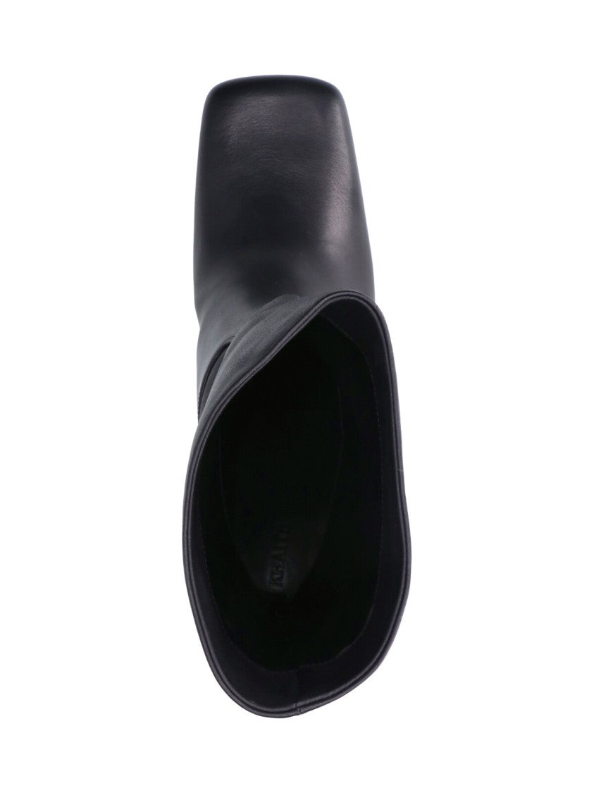 Khaite Black Petra Square-Toe Slip-On Leather Boots
