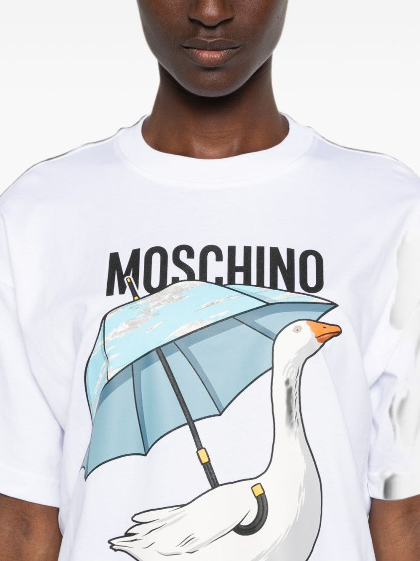 Moschino Short-Sleeved Top With Graphic Goose And Round Neckline