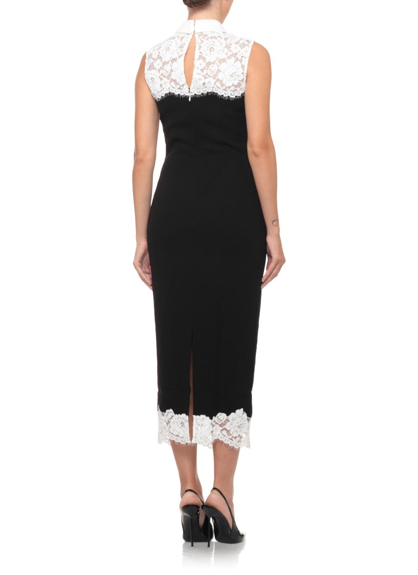 Self-Portrait Sleeveless Black Midi Dress With Floral Lace And Statement Collar