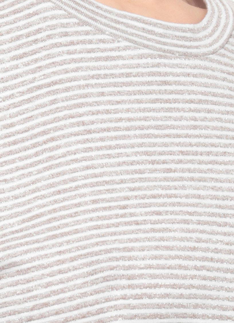 Peserico Beige Lurex Striped Cotton-Linen T-Shirt