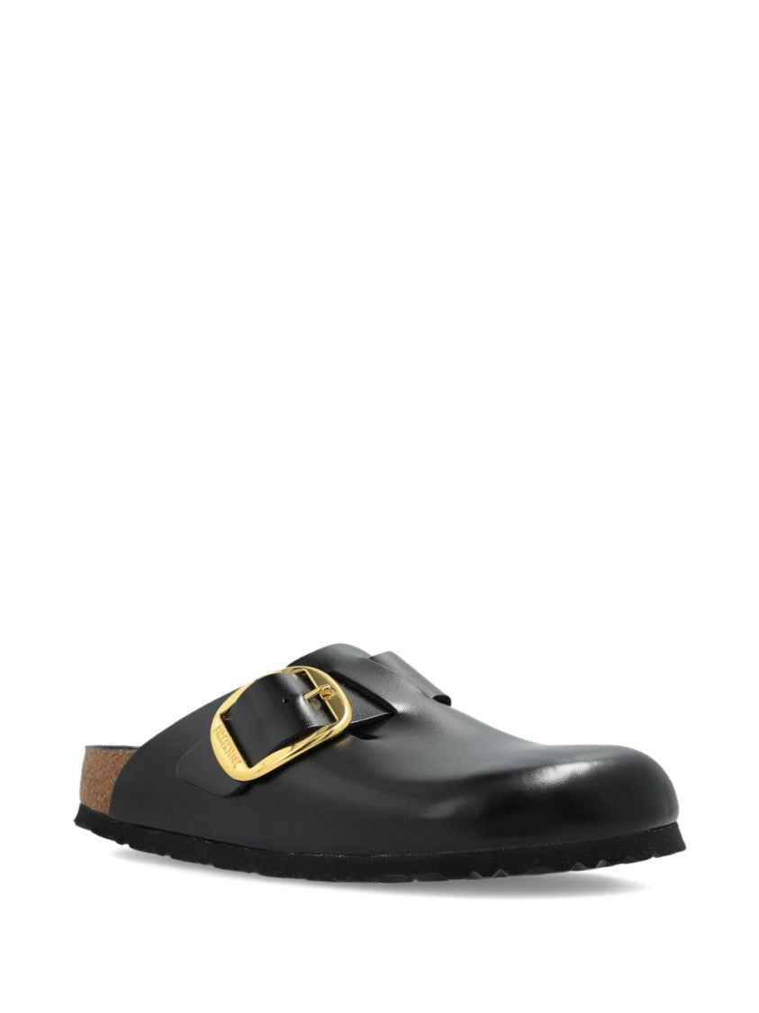 Birkenstock Black Slip-On Sandals With Gold-Tone Buckle