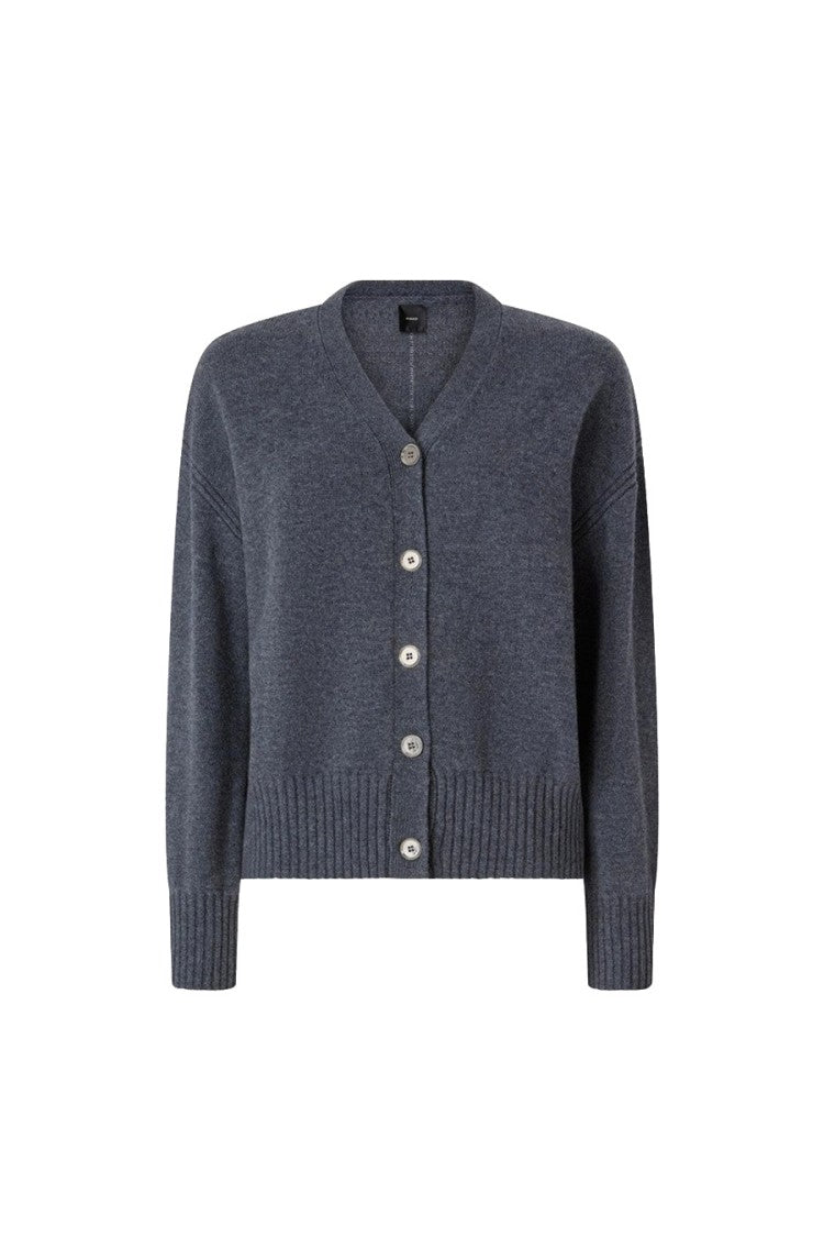 Pinko Grey Wool-Cashmere Blend V-Neck Cardigan
