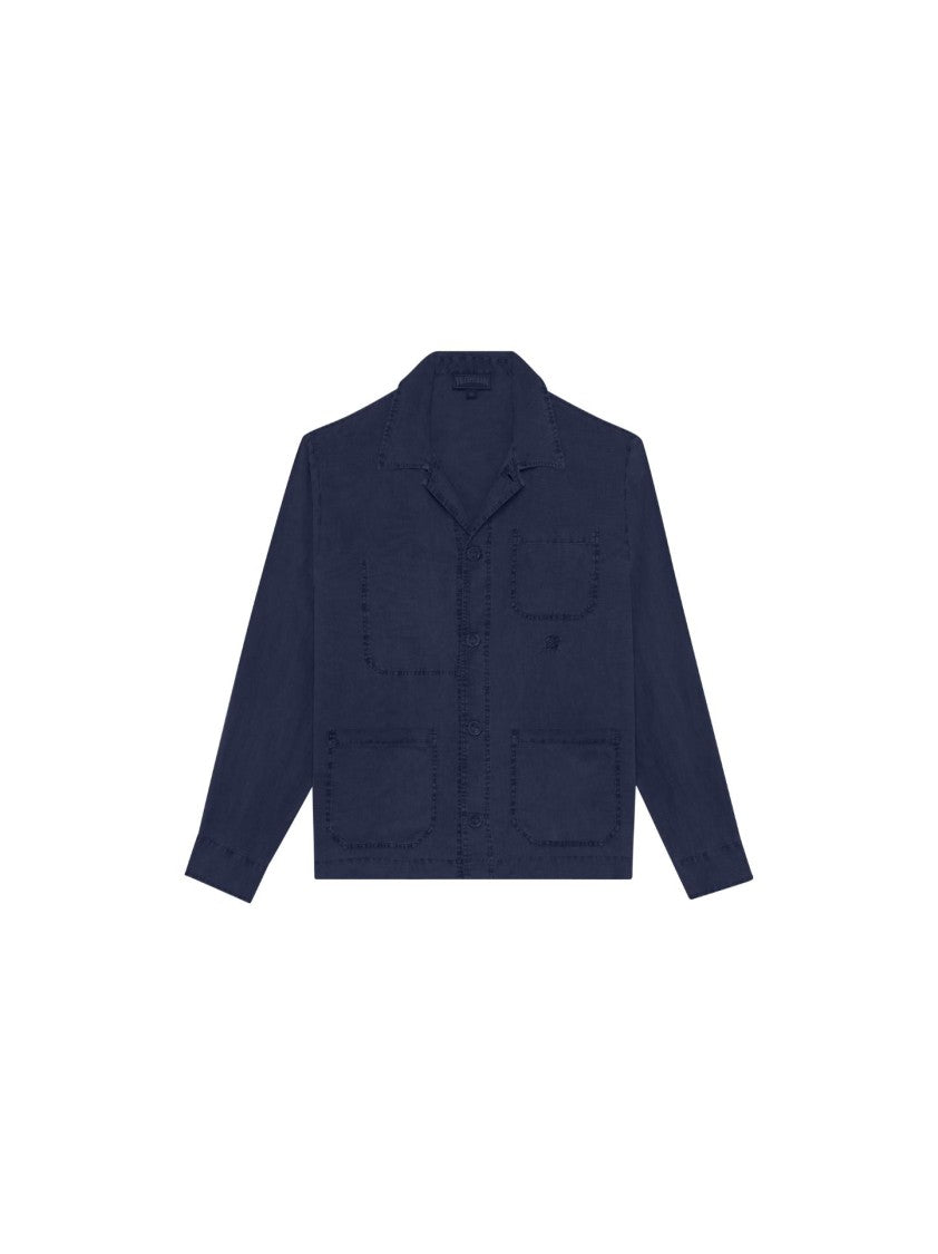 Vilebrequin Blue Linen Shirt With Button Placket