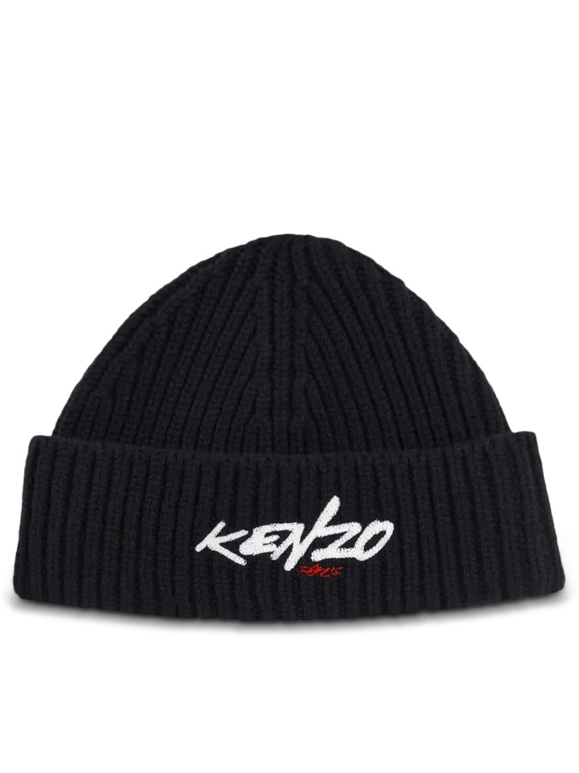 Kenzo Ribbed Knit Beanie With Contrasting Embroidery
