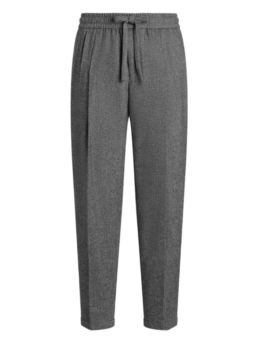 Dolce & Gabbana Houndstooth Patterned Grey Trousers With Drawstring Waist