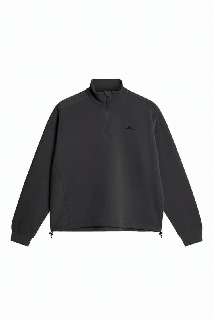 J Lindeberg Cropped Black Turtleneck With Half-Zip Closure