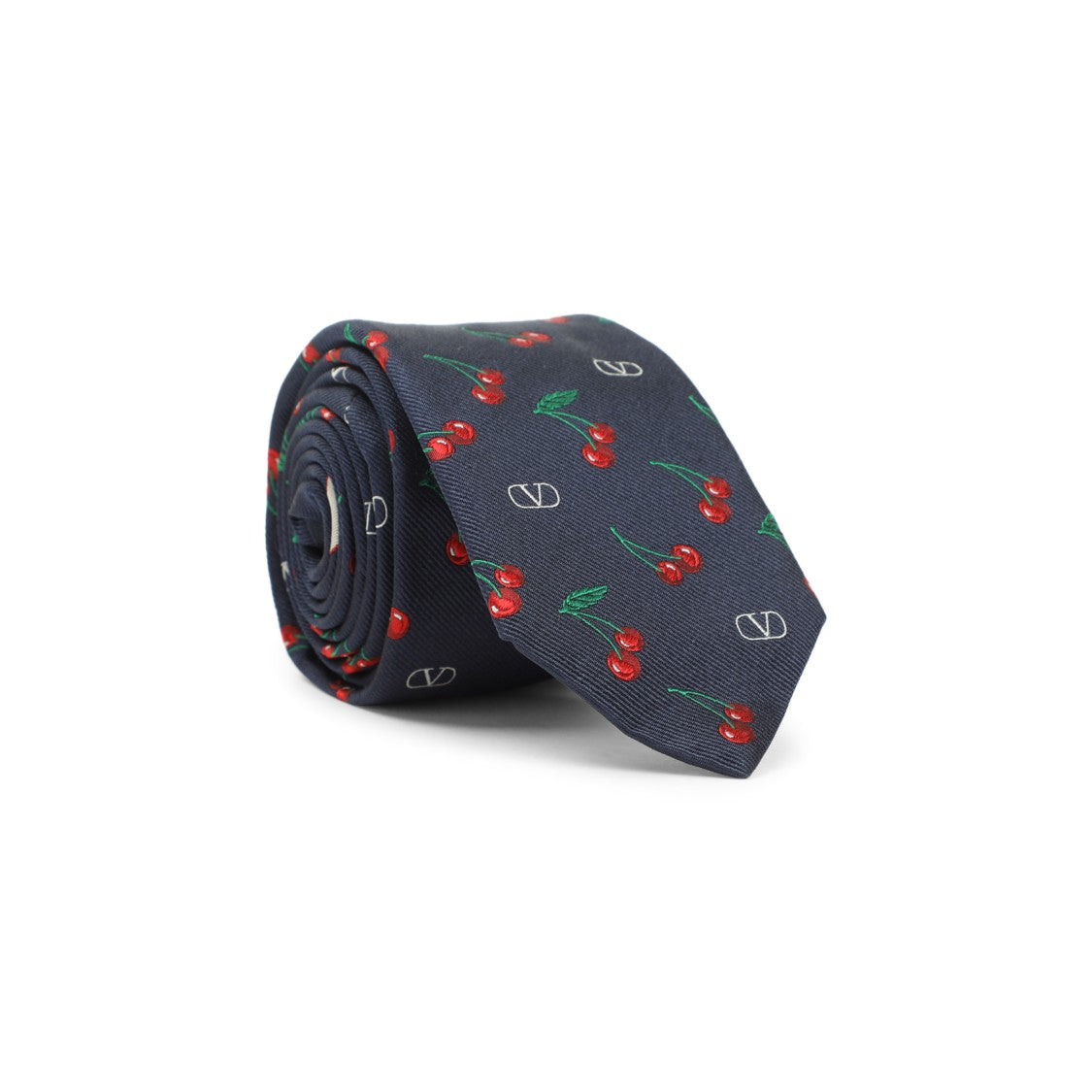 Valentino Garavani Cherry Motif Silk Tie In Rich Navy