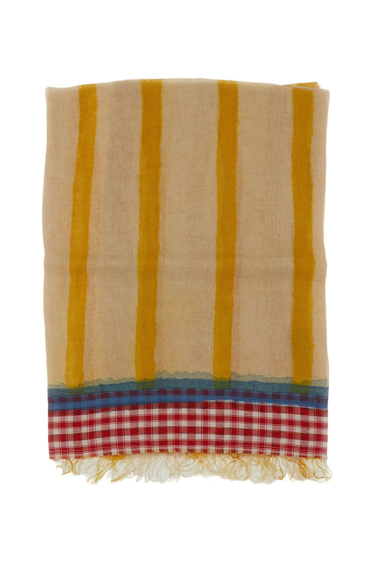 Exquisite J Lightweight Scarf With Vertical Mustard Stripes And Fringed Edges