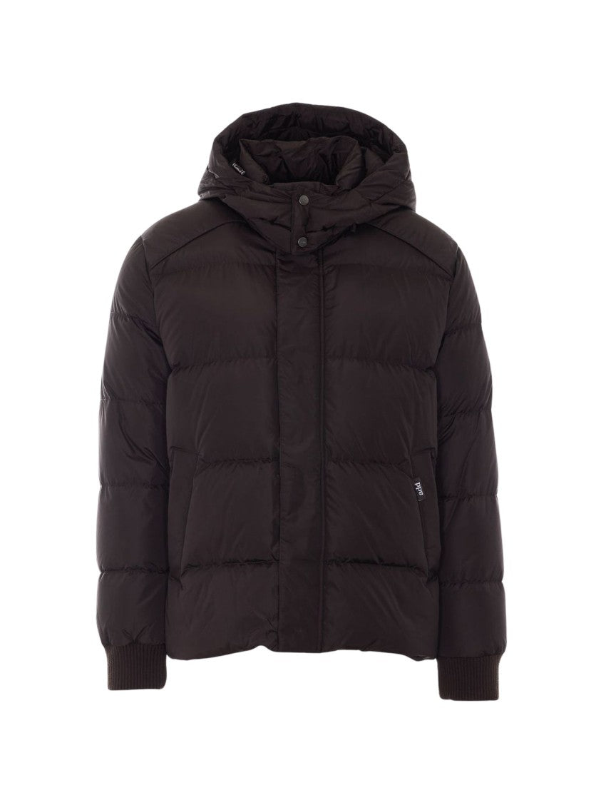 Add Quilted Down Jacket With High Neck And Hood