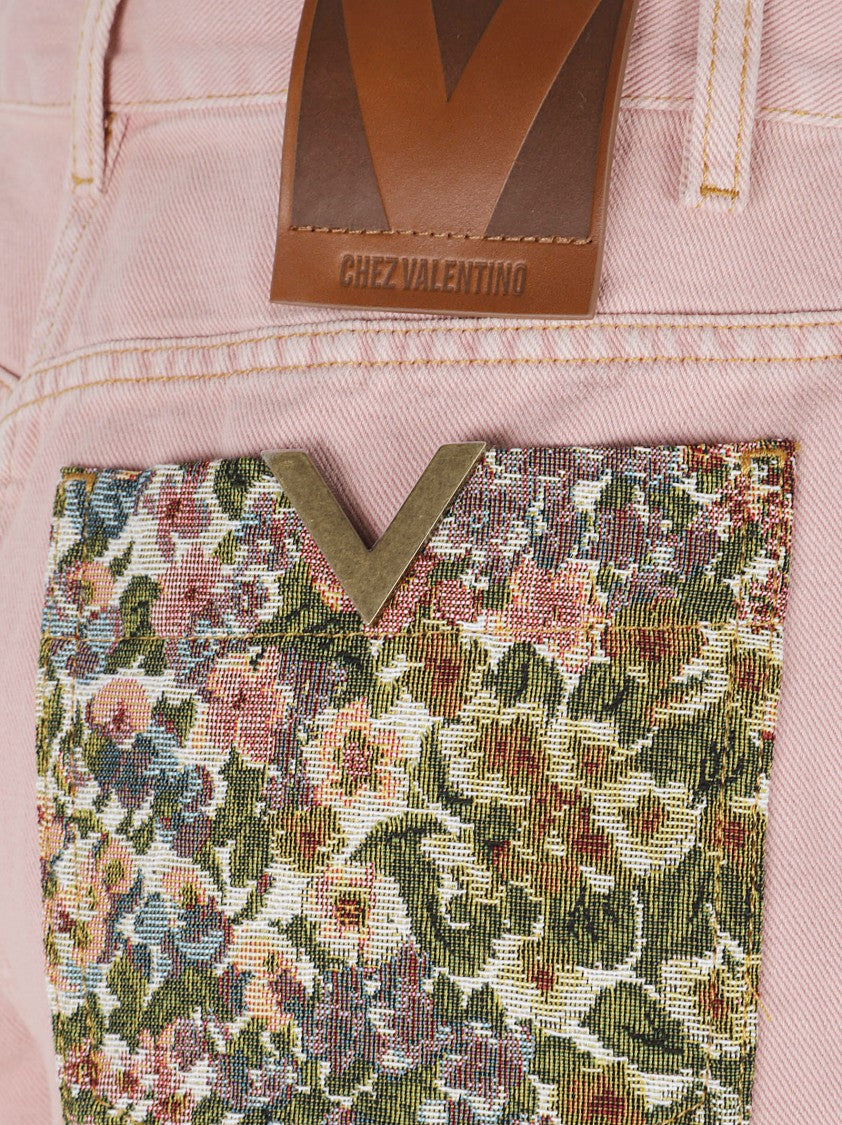 Valentino Garavani High-Waisted Denim Shorts With Floral Details