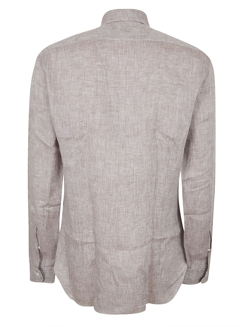 Barba Napoli Linen Long-Sleeved Shirt With Classic Collar And Textured Weave