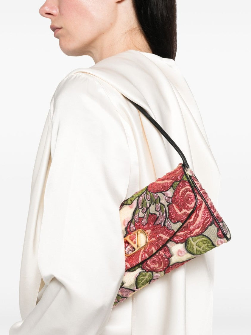 Valentino Garavani Rectangular Embroidered Bag With Adjustable Strap And Gold Emblem