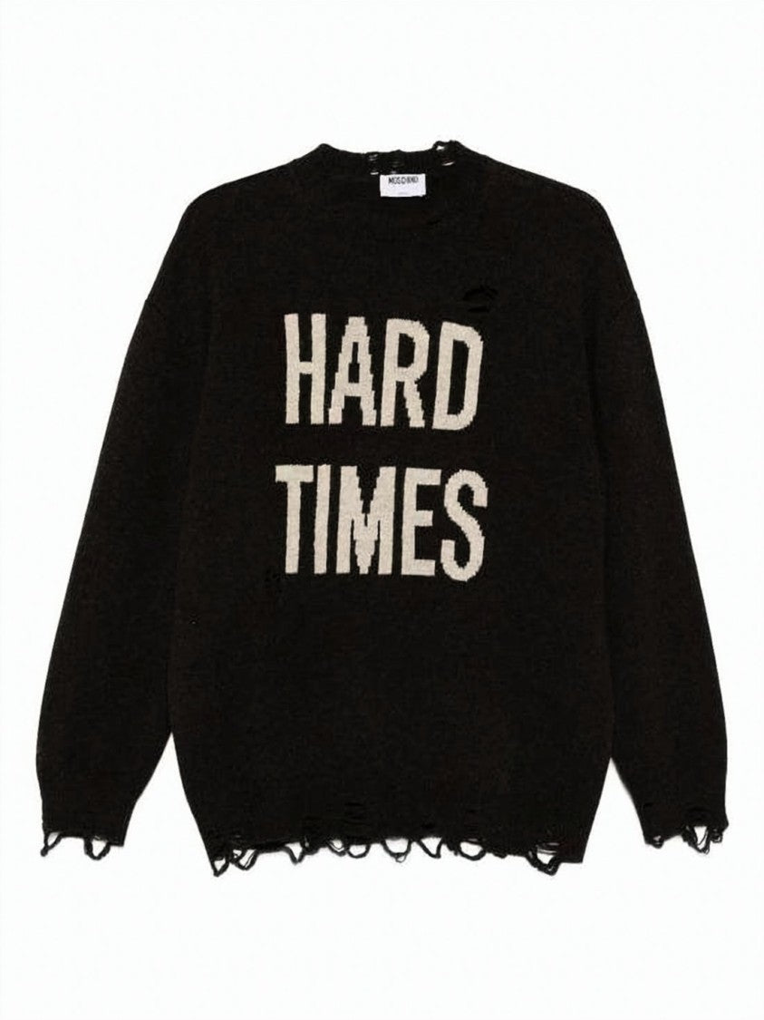Moschino Black Wool Sweater With Distressed Design