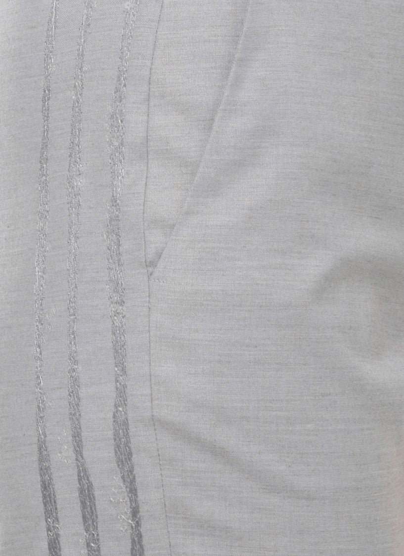 Panicale Grey Wool-Blend Embellished Straight-Leg Pants