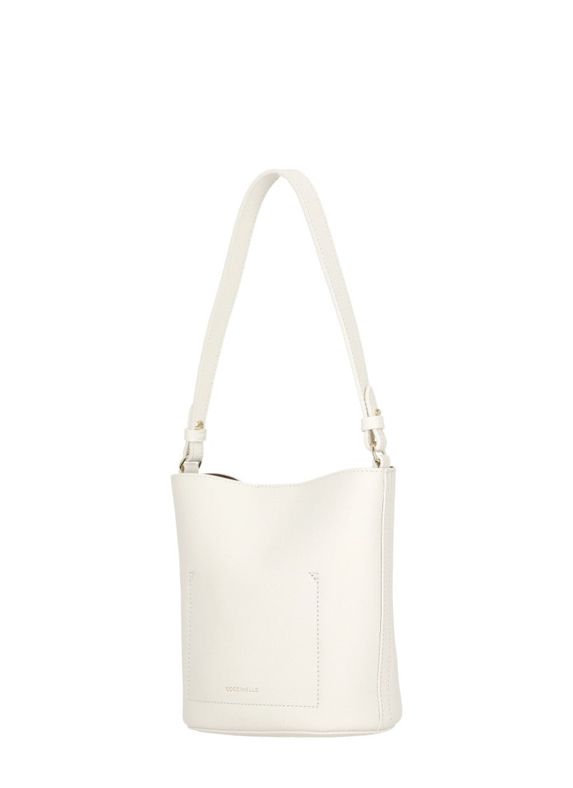 Coccinelle Ivory Leather Mini Bag With Gold Hardware And Removable Strap