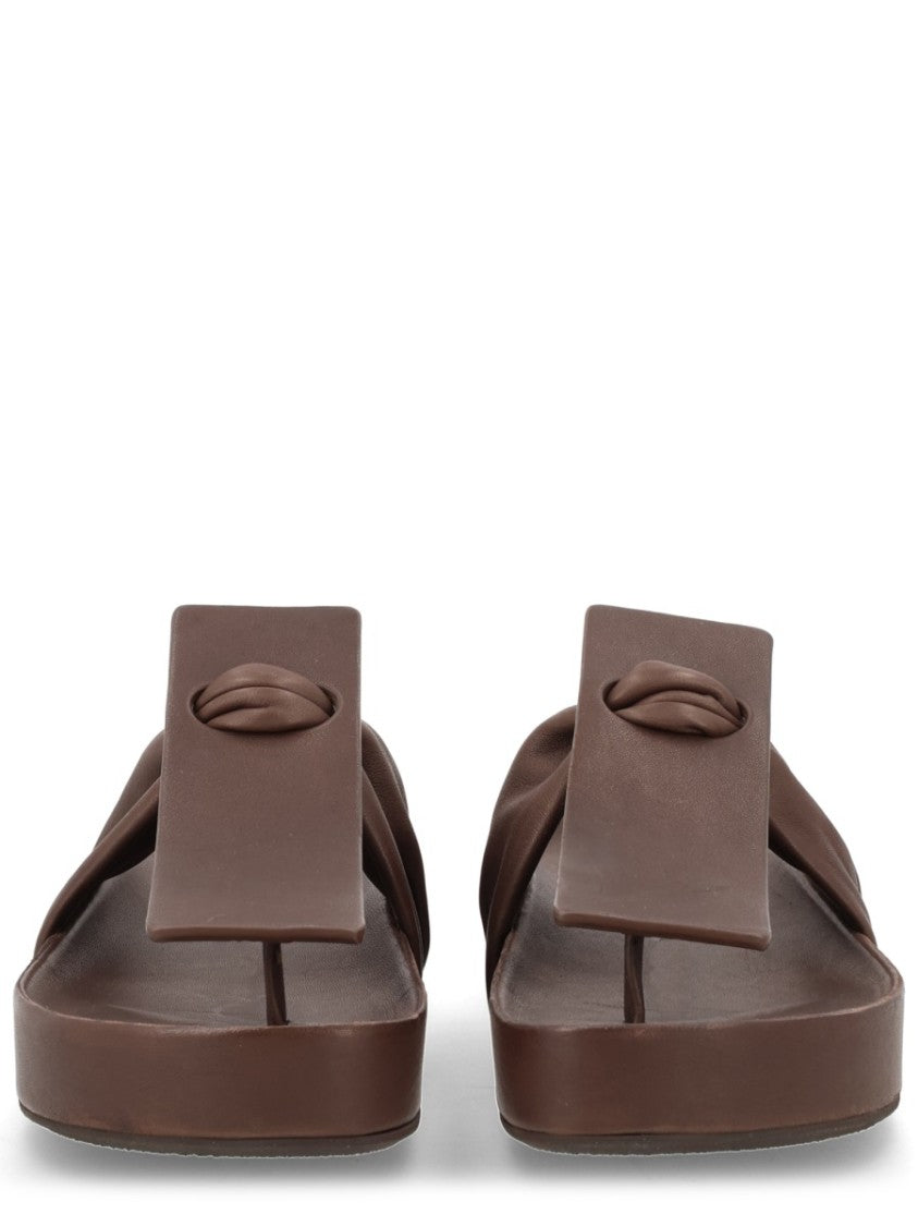 Uma Wang Sculptural Twisted Wide Strap Leather Sandals