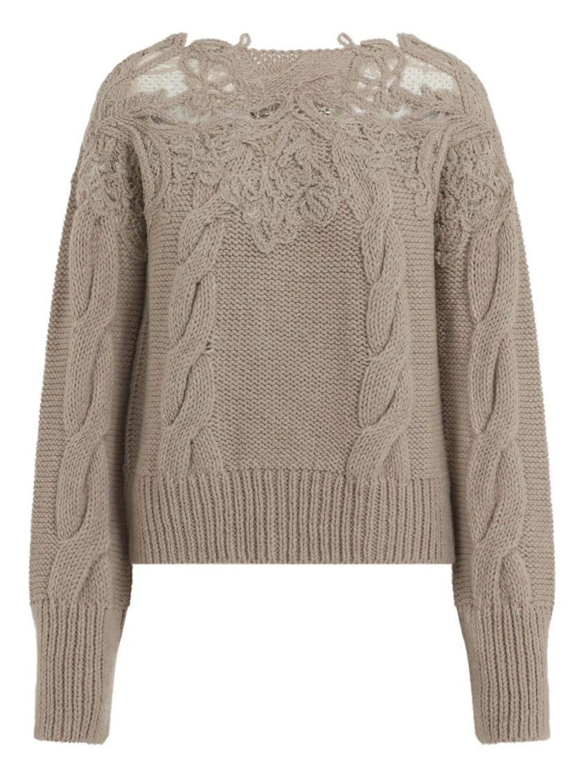 Ermanno Scervino Cropped Turtleneck Sweater With Cable Knit