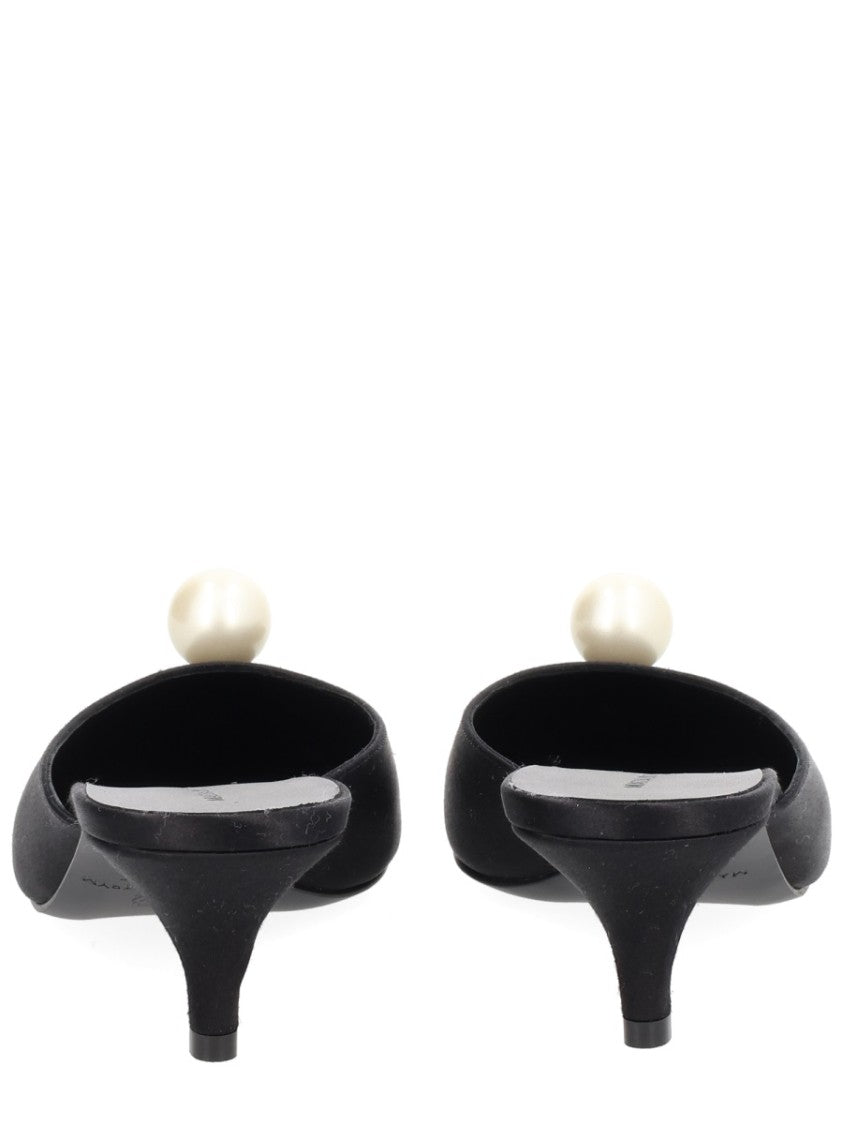 Magda Butrym Silk Pearl Embellished Kitten Mules