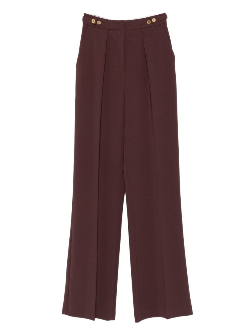 Elisabetta Franchi Bordeaux Wide-Leg Trousers With Gold-Accent Buckle Detail