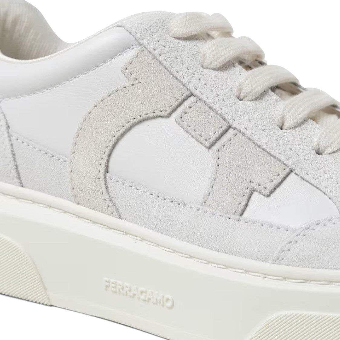 Ferragamo White Leather Sneakers With Textured Accents