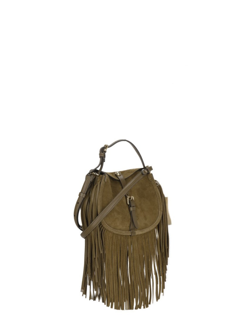 Etro Suede Leather Shoulder Bag With Fringed Detailing