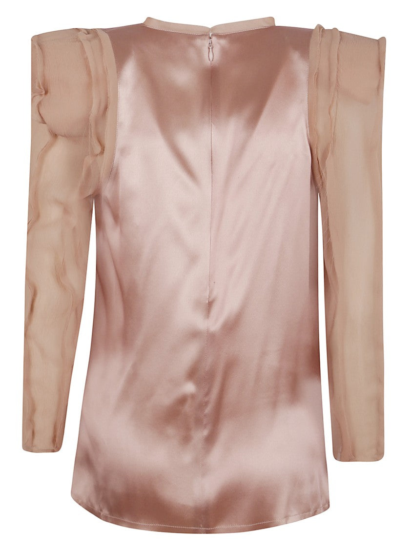 Balmain Long Sleeves Silk Crepe Draped Top
