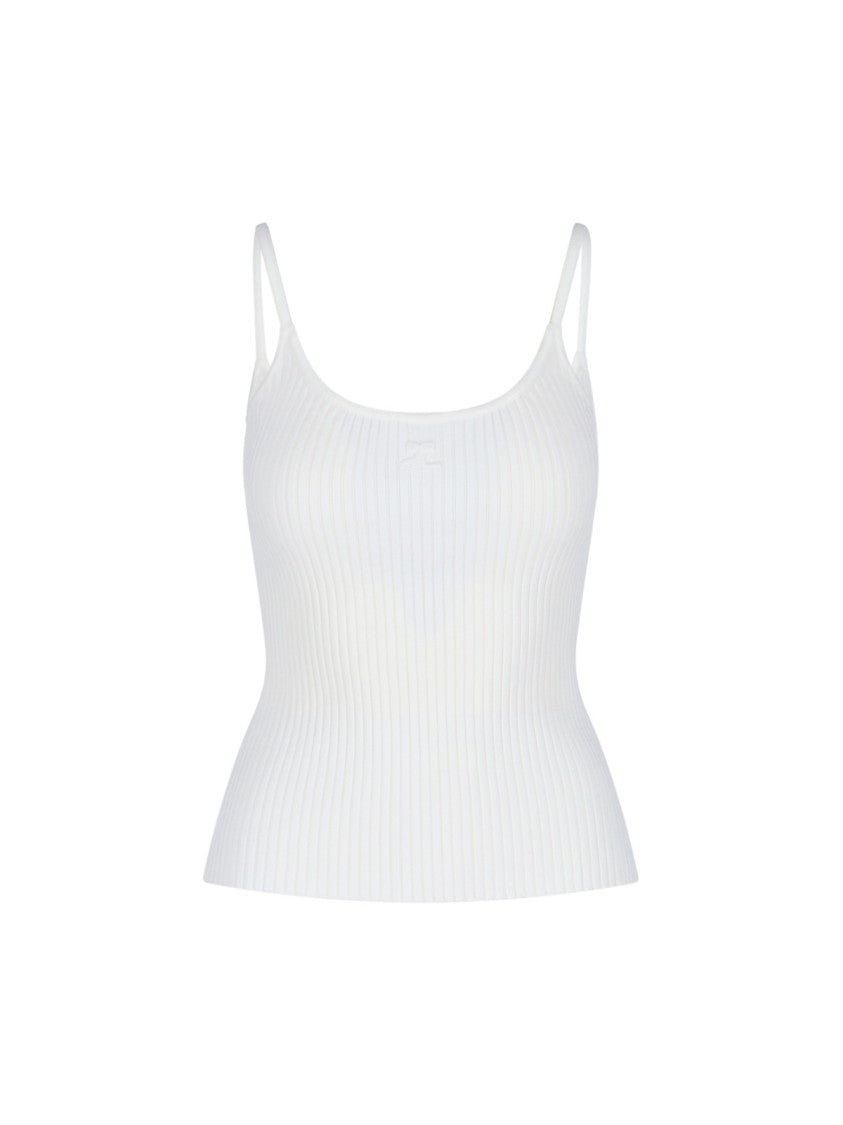 Courrèges Tank Top, In White Fabric, Ribbed Workmanship