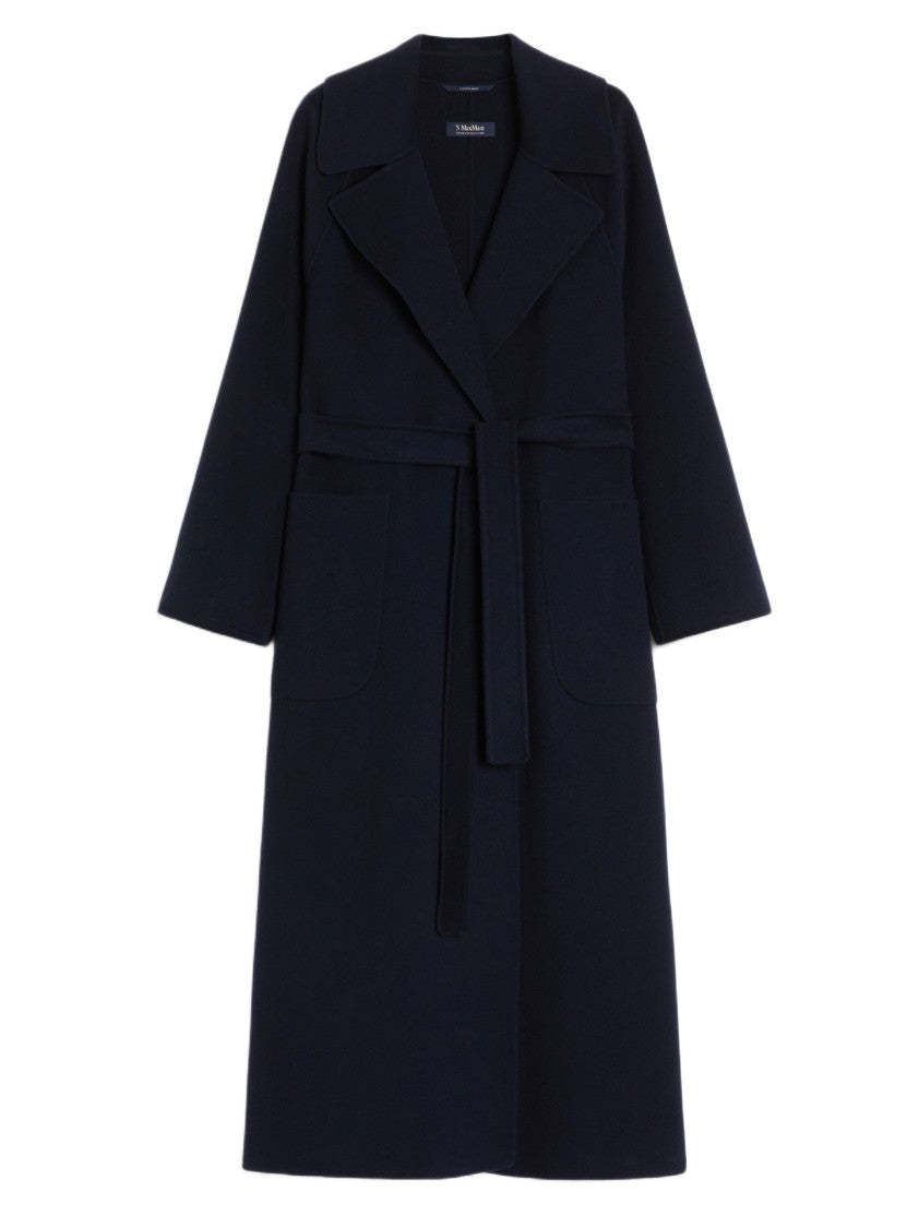 Max Mara Long Black Wool Coat With Wide Notched Lapel