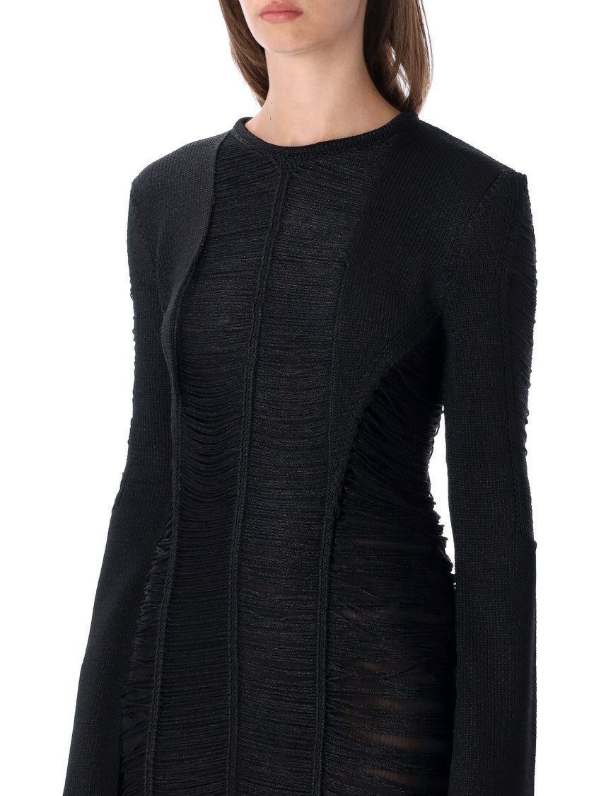 The Attico Viscose Sheer Fringed Long-Sleeve Mini Dress