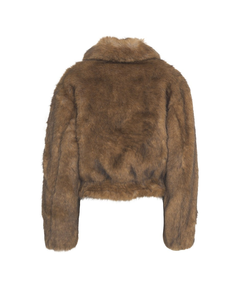 Stand Studio Cropped Faux Fur Jacket With Rounded Collar