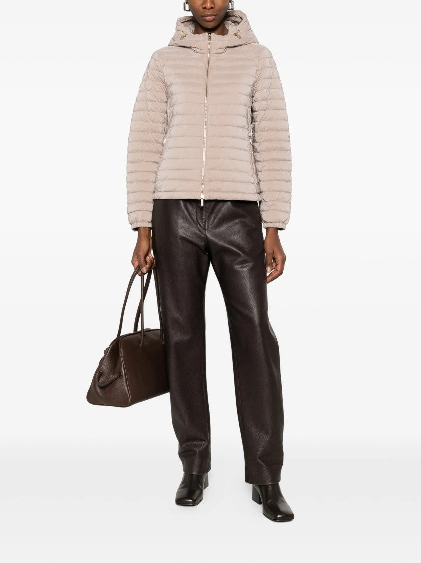 Moorer Neutral Quilted Hooded Jacket With Cropped Fit