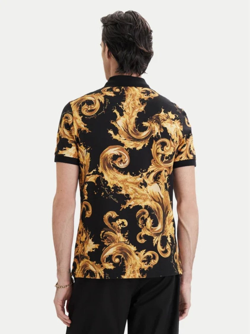 Versace Jeans Couture Black Cotton Gold Baroque Polo Shirt