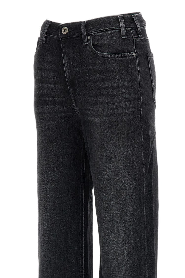 Ag Faded Grey Stretch Denim Wide-Leg Jeans