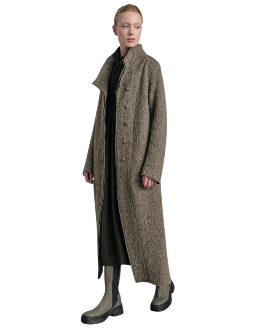 Transit Light Green Textured Longline Stand Collar Coat
