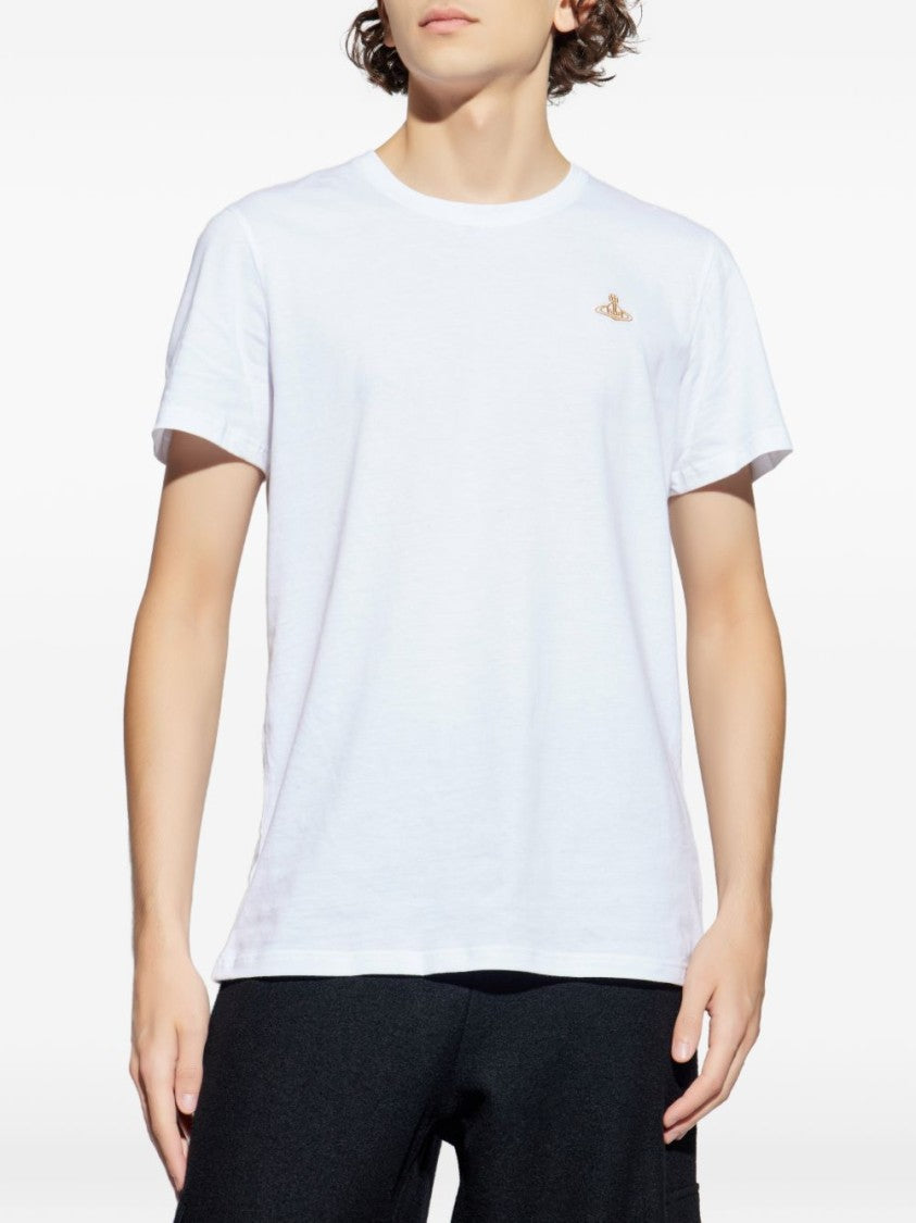 Vivienne Westwood White Crew Neck T-Shirt With Gold Embroidered Logo