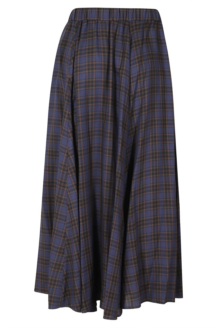 Aspesi Blue Flared Checkered Modal Skirt