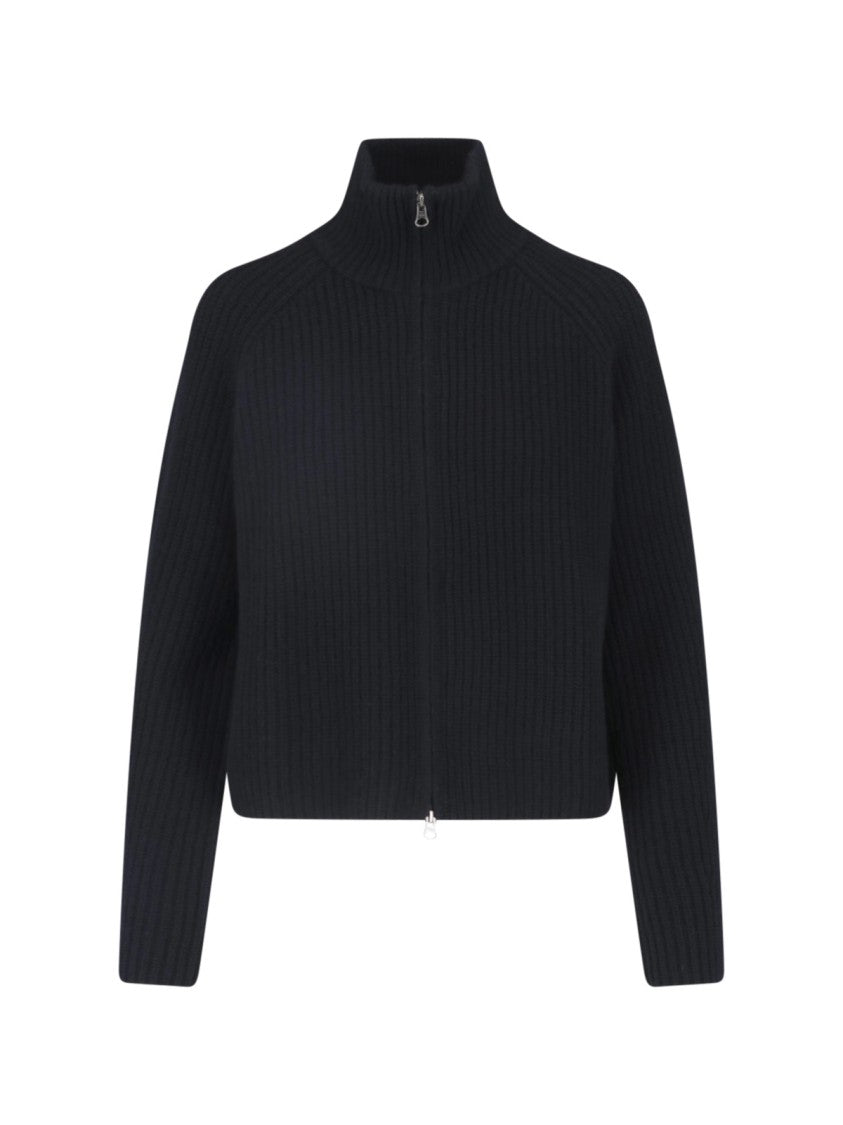 Lisa Yang Cropped Ribbed Zip High Collar Knit Sweater