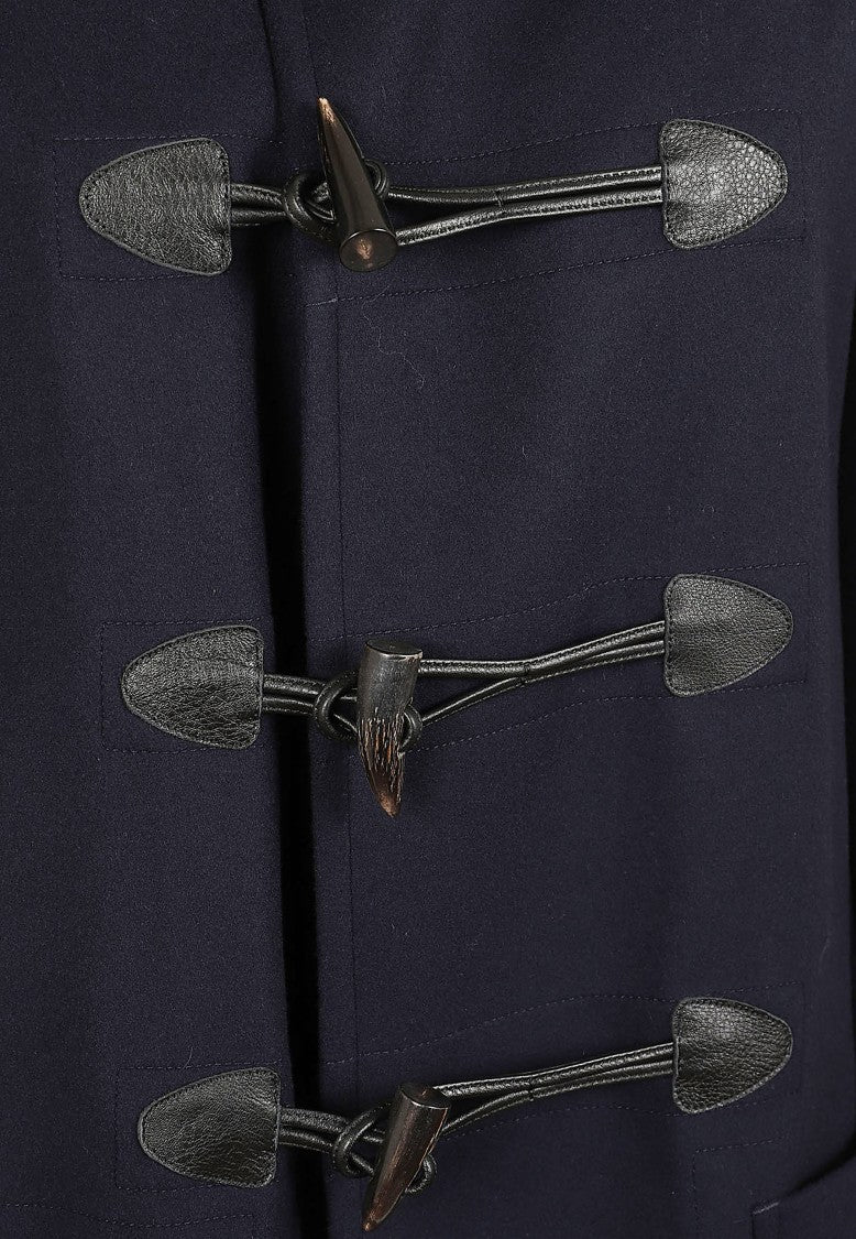 Polo Ralph Lauren Dark Blue Wool Duffle Coat With Leather And Horn Toggles