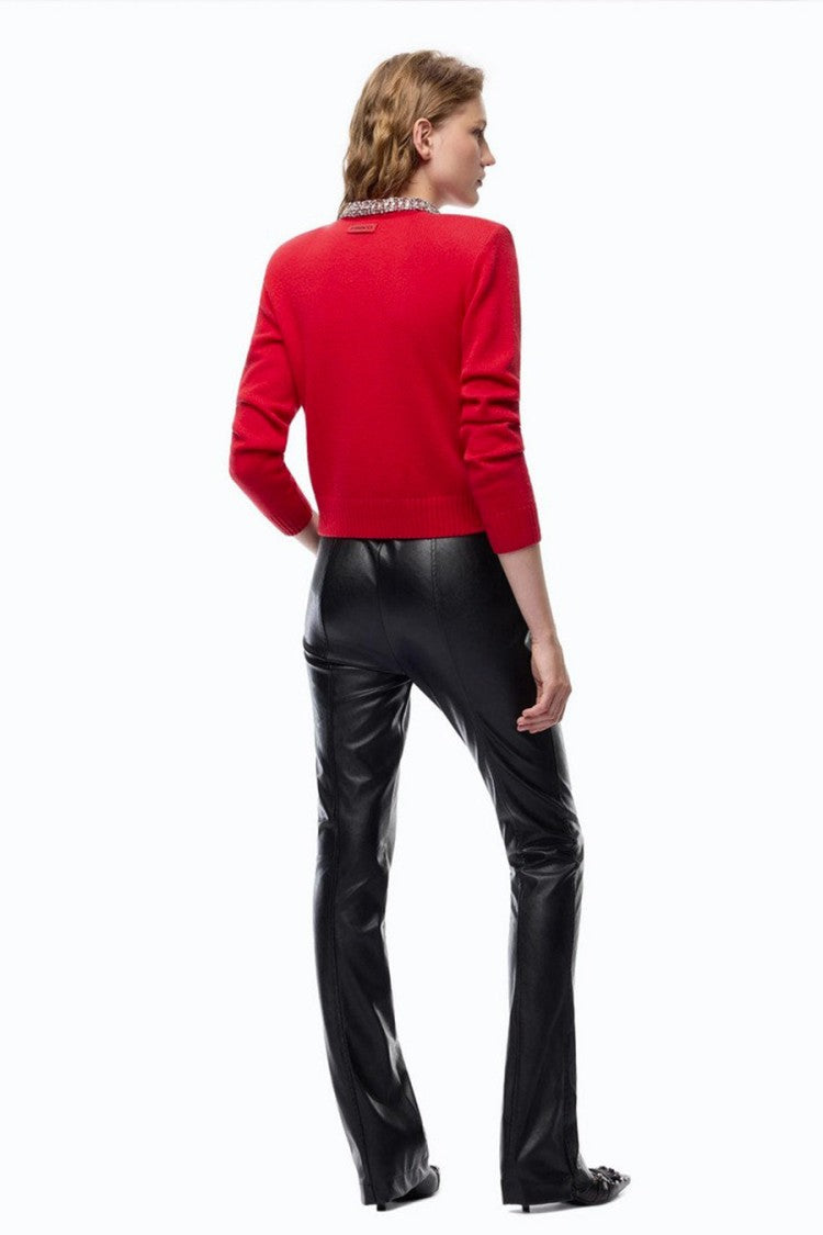 Pinko Red Embellished Collar Wool-Blend Cardigan
