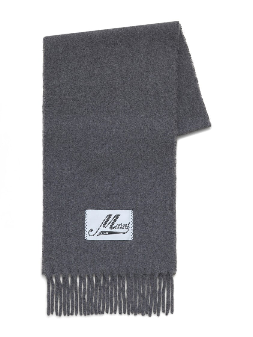 Marni Long Plush Grey Scarf With Fringed Ends