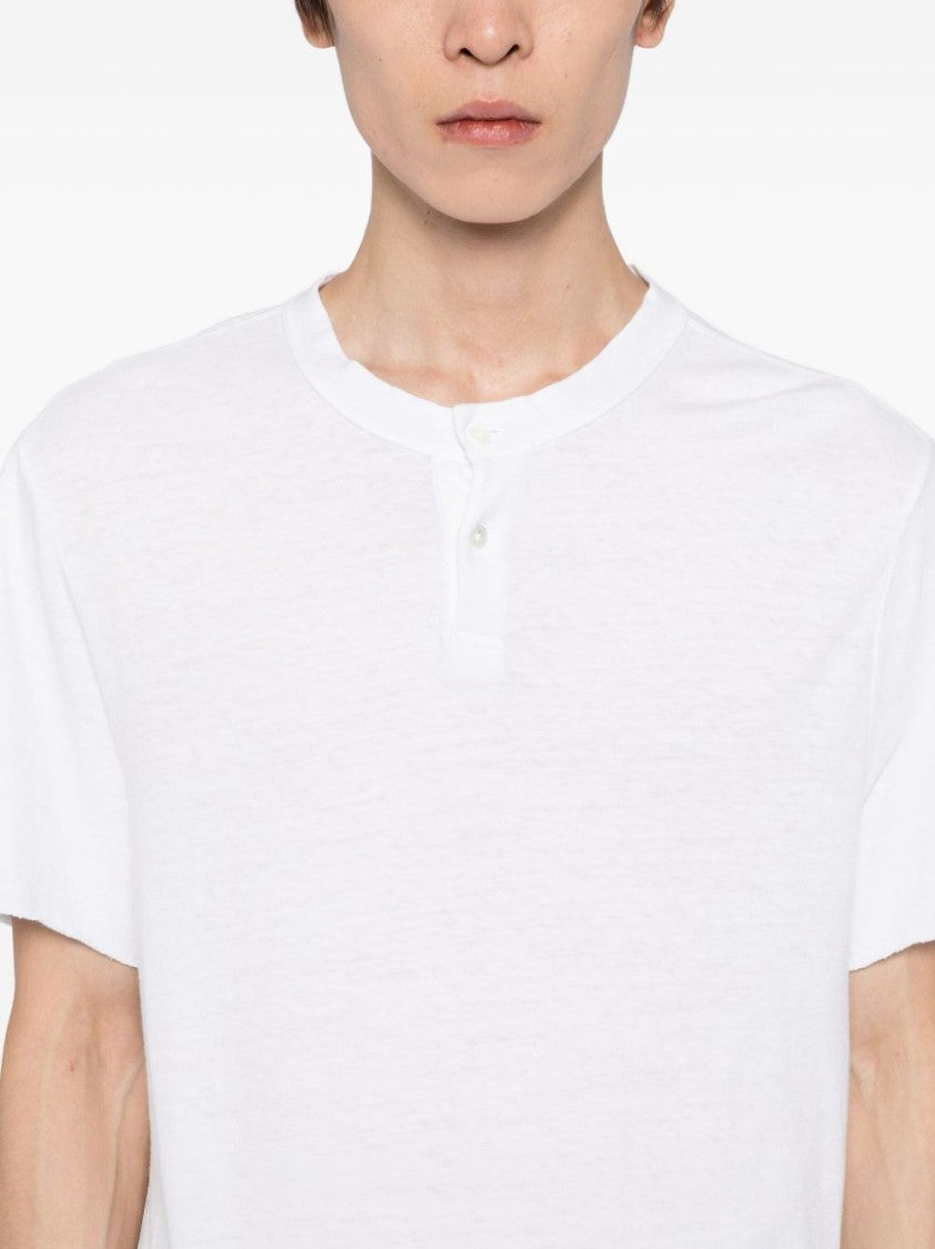 James Perse Henley Collar White T-Shirt With Raw Edges