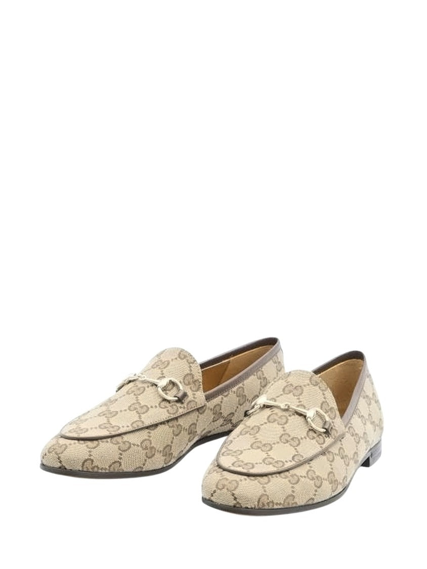 Gucci Beige Canvas Slip-On Loafers With Monogram Pattern