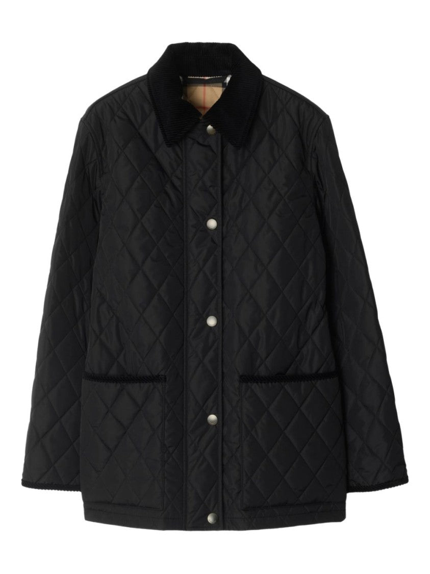 Burberry Quilted Corduroy Collar Snap Button Jacket