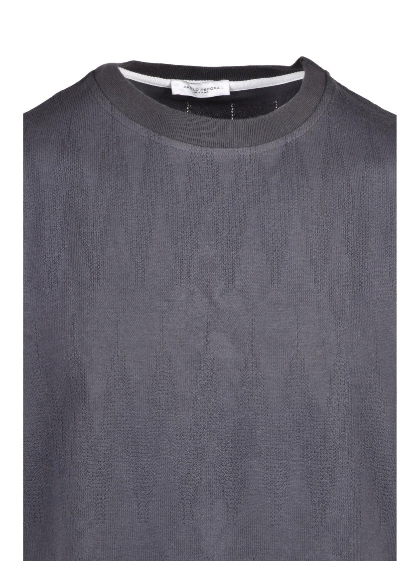 Paolo Pecora Grey Stretch Cotton V-Neck Under Jacket Sweater