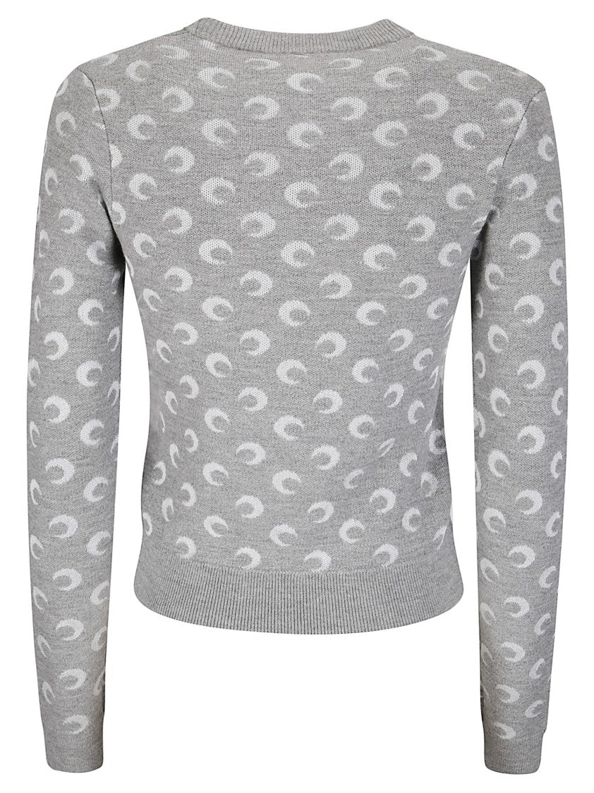 Marine Serre Moon Jacquard Knit Fitted Crewneck Sweater