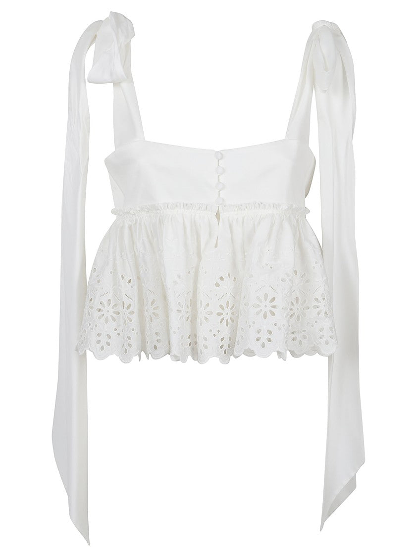 Chloé White Cotton Floral Lace Tank Top