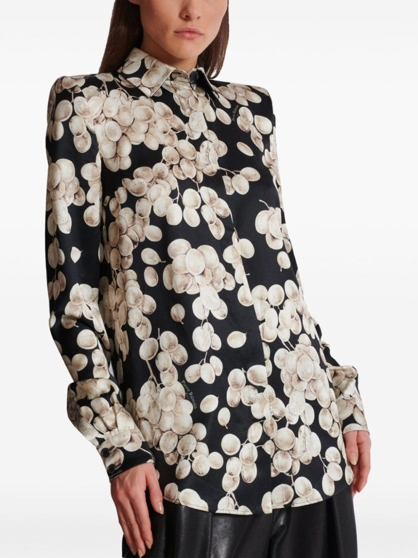 Balmain Raisin-Print Long-Sleeved Blouse With Concealed Buttons
