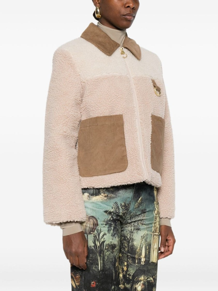 Barbour Cropped Ecru Jacket With Brown Corduroy Collar