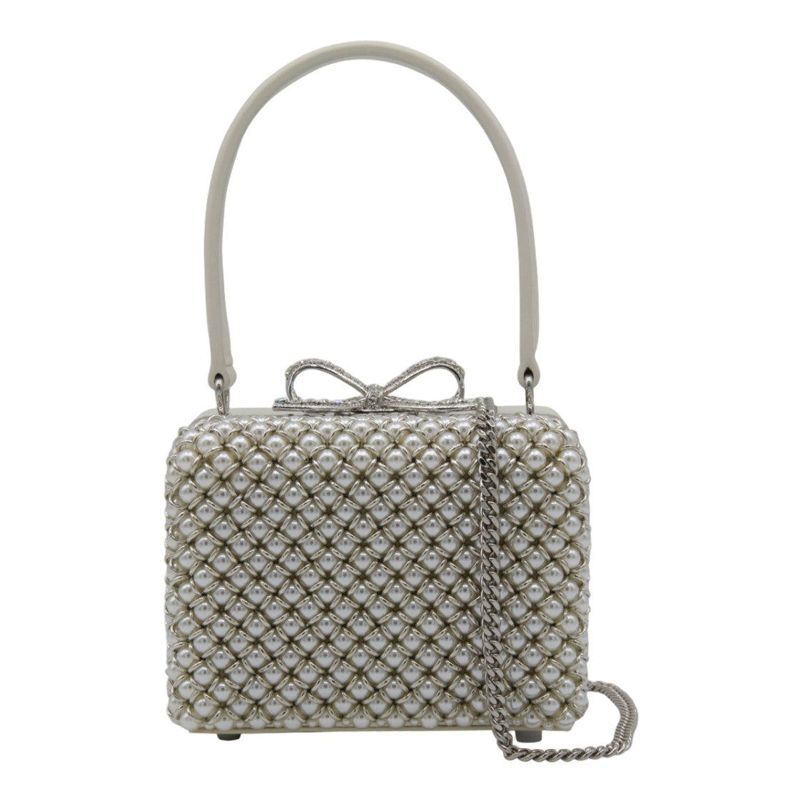 Self-Portrait Structured Handbag With Pearl-Like Bead Lattice