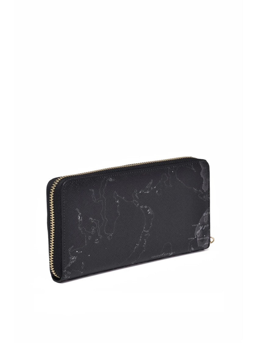 Alviero Martini 1 Classe Black Leather Map-Print Wallet